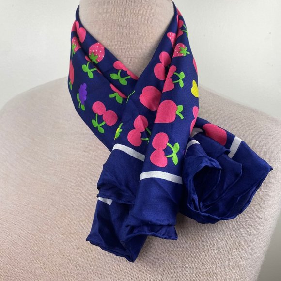 Vintage Navy Blue Bold Fruit Print Scarf Square 26" X 26" - Picture 6 of 7